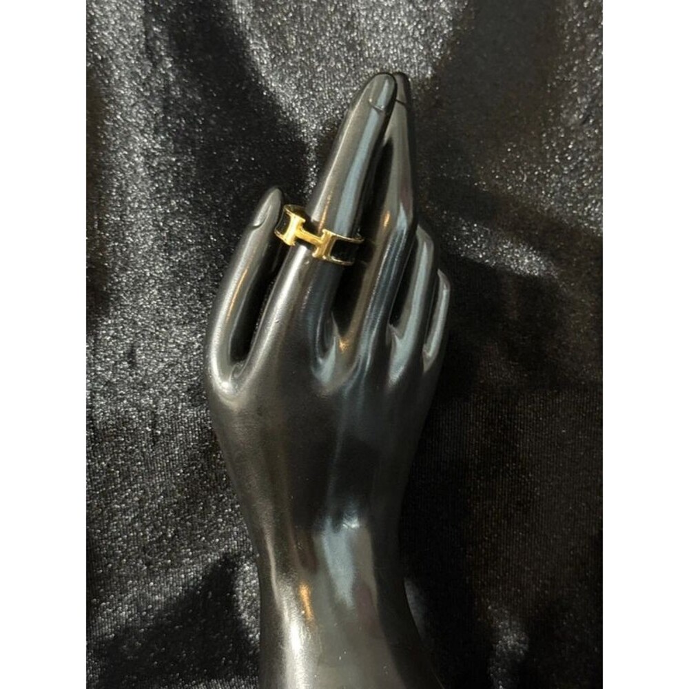 Gold Tone H Style Ring | Black Accent | Multiple Sizes Available